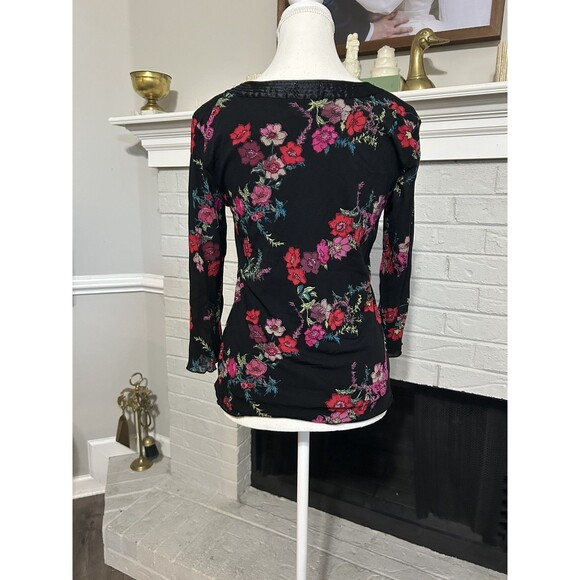 Vintage Y2K Large Old Navy Perfect Fit Floral Black/Pink/Red Ruffled Shirt - Picture 4 of 5